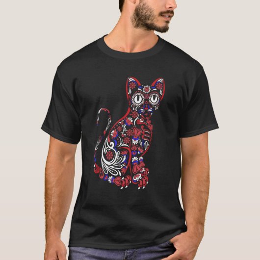 愛国的なスカル柄の猫 アメリカ独立記念日 子猫 キティ Tシャツ (正面)