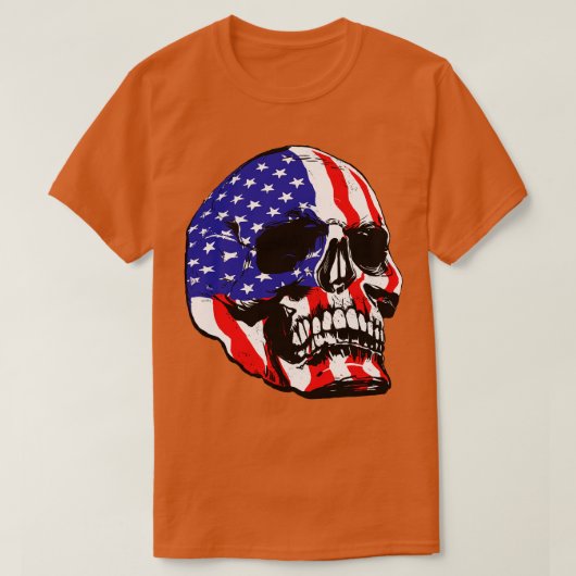 愛国的なスカルUSAスケルトン7月の米国アメリカの4th Tシャツ (デザイン正面)
