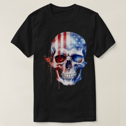 愛国的なスカルUSAスケルトン7月の米国アメリカの4th Tシャツ (デザイン正面)