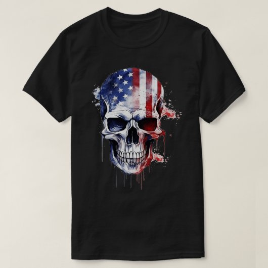 愛国的なスカルUSAスケルトン7月の米国アメリカの4th Tシャツ (デザイン正面)