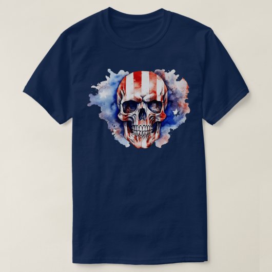 愛国的なスカルUSAスケルトン7月の米国アメリカの4th Tシャツ (デザイン正面)