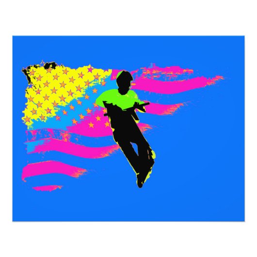 愛国的なスクーター・ライダーと米国国旗のアートワーク フォトプリント (正面)