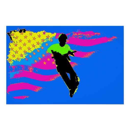 愛国的なスクーター・ライダーと米国国旗のアートワーク ポスター (正面)