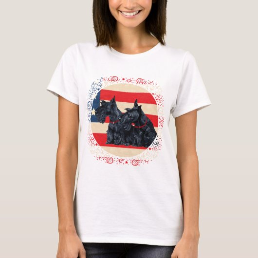愛国的なスコティッシュテリア2匹 Tシャツ (正面)