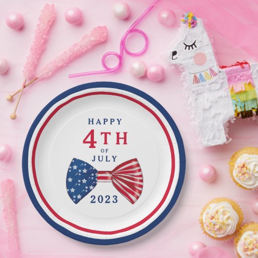 愛国的なスターとストライプが7月4日に頭を下げる ペーパープレート (パーティー)