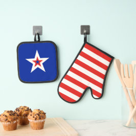 愛国的なスターとストライプオプション文字付き 鍋つかみ&鍋敷きセット