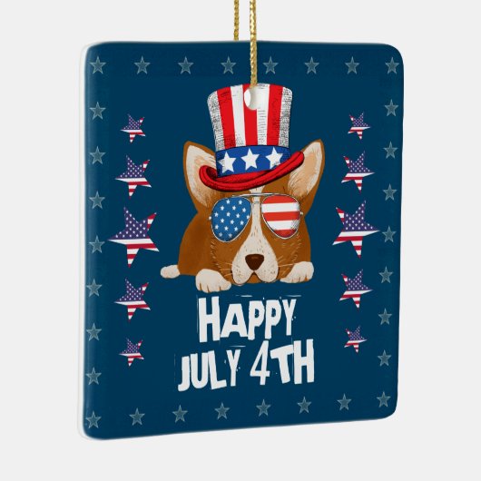 愛国的なスターとストライプハットとグラスコルギ セラミックオーナメント (右)