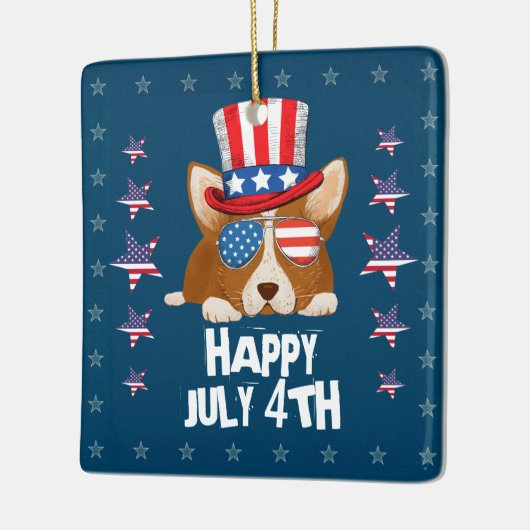 愛国的なスターとストライプハットとグラスコルギ セラミックオーナメント (左)