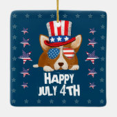 愛国的なスターとストライプハットとグラスコルギ セラミックオーナメント (裏面)