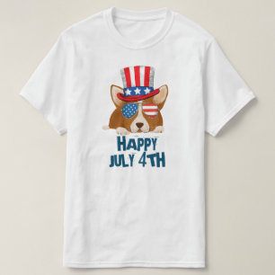 愛国的なスターとストライプハットとグラスコルギ Tシャツ