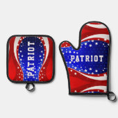 愛国的なスターとストライプパターン 鍋つかみ&鍋敷きセット (正面)