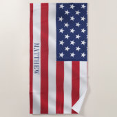 愛国的なスターとストライプブルーホワイト米国国旗 ビーチタオル (正面)