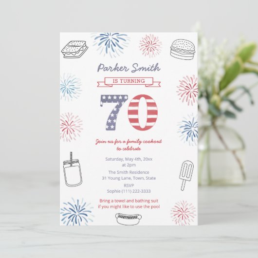 愛国的なスターとストライプ70歳の誕生日パーティー 招待状 (スタンド正面)