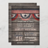 愛国的なスターストライプズと素朴、木製ベビーシャワー 招待状 (正面/裏面)