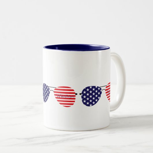 愛国的なスターストライプズアヴィエーターサングラスの名前 ツートーンマグカップ (正面右)