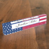 愛国的なスターストライプズ&アメリカ国旗 デスクネームプレート (側面)