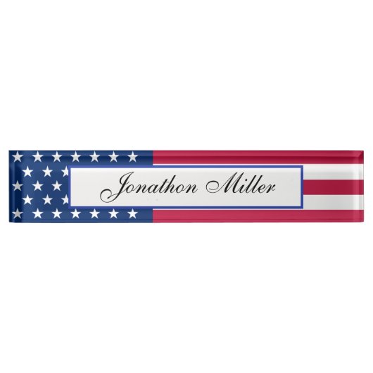愛国的なスターストライプズ&アメリカ国旗 デスクネームプレート (正面)
