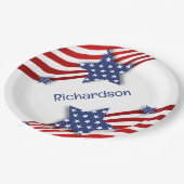 愛国的なスターストライプズ&パーソナライズされた ペーパープレート (アングル)