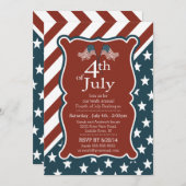 愛国的なスターストライプズ&7月パーティー4日 招待状 (正面/裏面)