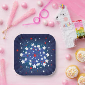 愛国的なスターバスト赤白と青アメリカ ペーパープレート (パーティー)