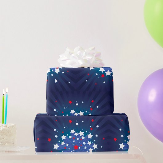 愛国的なスターバスト赤白と青アメリカ ラッピングペーパー