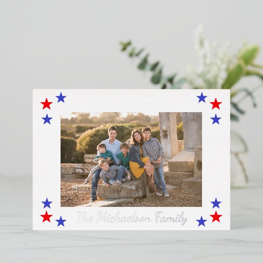 愛国的なスター家族の写真 箔シーズンカード (立ち正面)