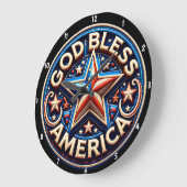 愛国的なスター「神の祝福アメリカ」文字 ラージ壁時計 (傾斜)