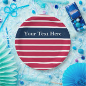 愛国的なストライプ赤白青があなたのテキストをパターン ペーパープレート (パーティー)