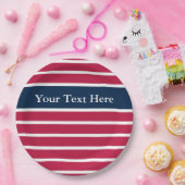 愛国的なストライプ赤白青があなたのテキストをパターン ペーパープレート (パーティー)