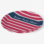 愛国的なストライプ赤白青があなたのテキストをパターン ペーパープレート (アングル)