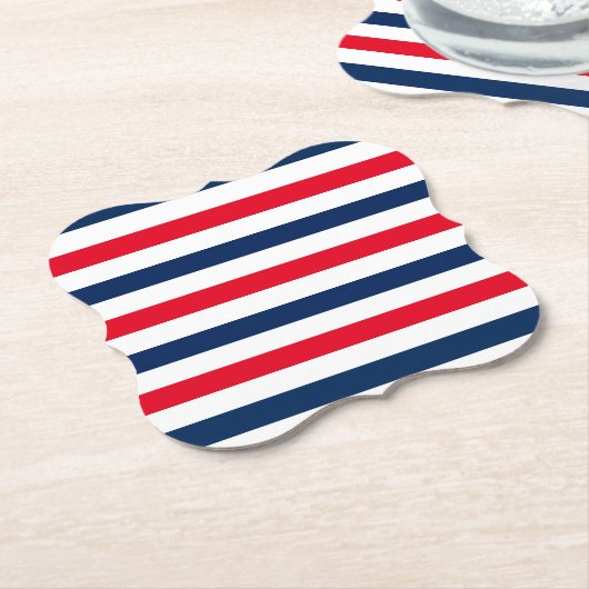 愛国的なストライプ赤白青パタモダンーン ペーパーコースター (アングル)