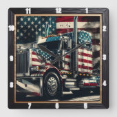 愛国的なセミトラックアメリカ国旗 スクエア壁時計 (正面)