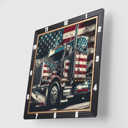 愛国的なセミトラックアメリカ国旗 スクエア壁時計 (傾斜)