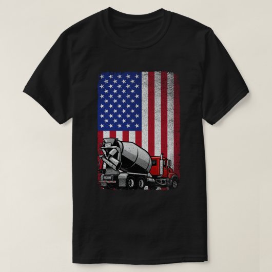 愛国的なセメントトラック運転手コンクリートミキサーアメリカ Tシャツ (デザイン正面)