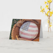 愛国的なソフトボールを手袋詰め カード (黄色い花)