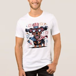 愛国的なダシュント犬7月4日アメリカ国旗 トライブレンドＴシャツ