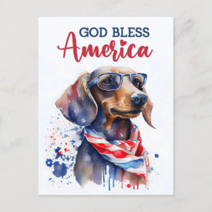 愛国的なダックスフント、神よアメリカを祝福してください ポストカード