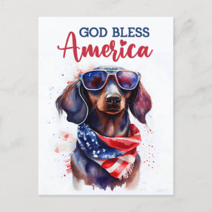 愛国的なダックスフント、神よアメリカを祝福してください ポストカード