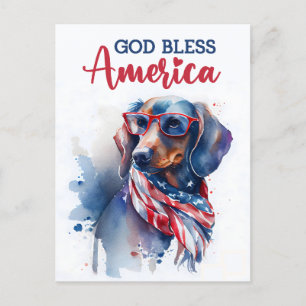 愛国的なダックスフント、神よアメリカを祝福してください ポストカード