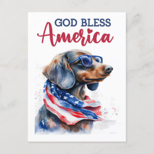 愛国的なダックスフント、神よアメリカを祝福してください ポストカード