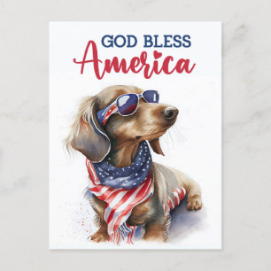 愛国的なダックスフント、神よアメリカを祝福してください ポストカード