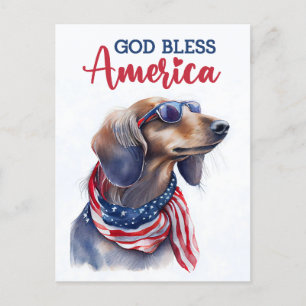 愛国的なダックスフント、神よアメリカを祝福してください ポストカード