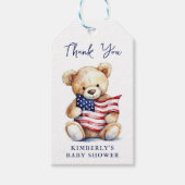 愛国的なテディベア赤白青赤ちゃんシャワー ギフトタグ (正面)