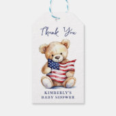 愛国的なテディベア赤白青赤ちゃんシャワー ギフトタグ (裏面)