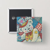愛国的なテディベア&パッチワークボタンスクエア 缶バッジ (正面&裏面)