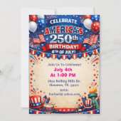 愛国的なテーマ 250周年 アメリカ250周年 BBQ 招待状 (正面)