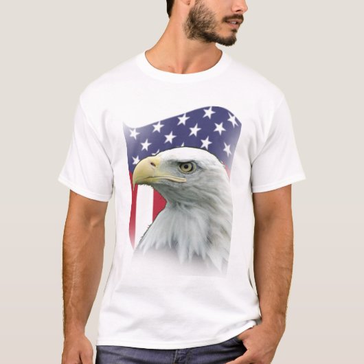 愛国的なデザインが素晴らしい イーグルと国旗 Tシャツ (正面)