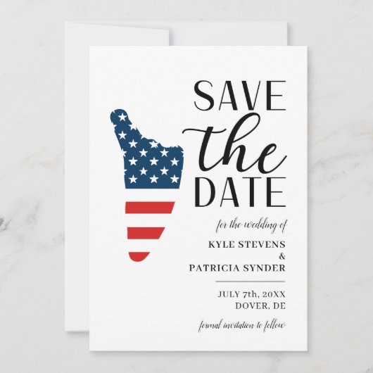 愛国的なデラウェア州の目的地ウェディング セーブザデート (正面)