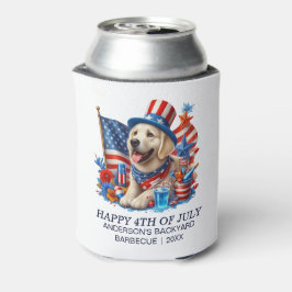 愛国的なトップハットをかぶった犬 赤 白 青 星 ストライプ 缶クーラー