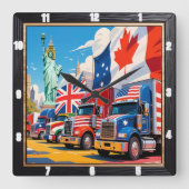 愛国的なトラックの世界統一 スクエア壁時計 (正面)